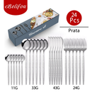 Belifou Kit 24 Jogo De Talheres Inoxidável Suprimentos Cozinha Talheres Dourados Talheres