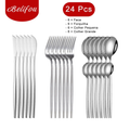 Belifou Kit 24 Jogo De Talheres Inoxidável Suprimentos Cozinha Talheres Dourados Talheres
