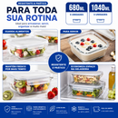 Kit 10 ou 5 Potes Vidro Hermético 1040ml Retangular 4 Travas Marmita Premium
