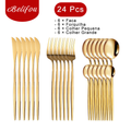 Belifou Kit 24 Jogo De Talheres Inoxidável Suprimentos Cozinha Talheres Dourados Talheres
