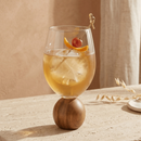 Jogo 6 Copos Mori em vidro bubble Esfera Bola madeira acácia 450ml Luxo Moderno Design Orgânico