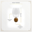Jogo 6 Copos Mori em vidro bubble Esfera Bola madeira acácia 450ml Luxo Moderno Design Orgânico
